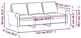 Canapea cu 3 locuri, crem, 180 cm, material textil Crem, 212 x 77 x 80 cm