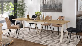 Mazzoni AVERY Stejar Artisan/picioare bej (sampanie) - MASĂ DE LOFT/INDUSTRIALĂ PENTRU SALON/SUFRAGERIE EXTENSIBILĂ - 2 MĂRIMI!