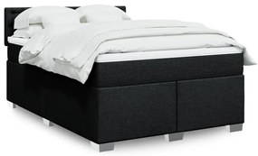vidaXL Pat box spring cu saltea, negru, 140x190 cm, textil