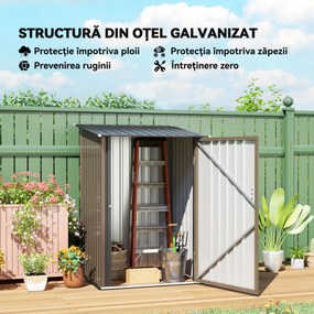 Outsunny Magazie de Grădină din Oțel și Ușă 100x103x160cm Maro | Aosom Romania
