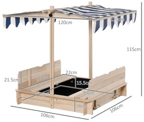 Outsunny Nisipar Lemnos pentru Copii, cu Acoperiș Parasolar, Bancă Integrată și Capac, Design Ergonomic | Aosom Romania