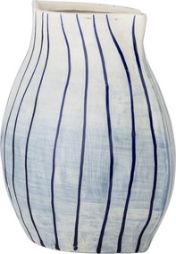 Vază din ceramică artizanală, albastru, cu dungi verticale, 21,5x13x22 cm, „Esra"