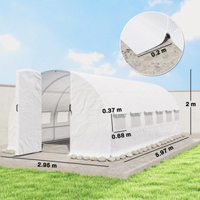 Outsunny Seră tunel 6x3x2 m cu ușă cu balamale, 12 ferestre cu plasă și structură din oțel galvanizat, alb | Aosom Romania