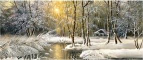 Tablou - Cabană în pădure, pictură în uei (120x50 cm)