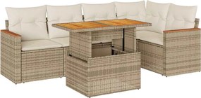 vidaXL Set canapele grădină cu perne 6 piese bej poliratan/lemn acacia