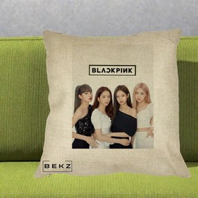 Perna Personalizata K-pop BLACKPINK Foto Grup-Negru, 40x40 cm, Crem, Husa Detasabila, Perna Inclusa, BEKZ®