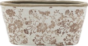 Ghiveci decorativ alb din ceramică pictată manual, cu motiv floral natur, 13x22,5x10 cm, „Grenoble"