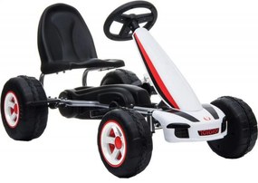 Kart cu pedale pentru copii NOVOKIDS® Fever Kart PRO, Carena, Structura metalica, Frana de mana, Scaun Ajustabil, Mers cu spatele, Alb