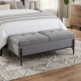 HOMCOM Ladă-bancă din ţesătură tip in, bancă de pat cu 2 compartimente, capace rabatabile şi perne extra-groase, 117 x 50 x 44 cm | Aosom Romania