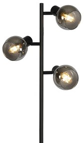 Lampă de podea Art Deco neagră cu 3 lumini și sticlă fumurie - Vidro
