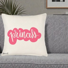 Perna Decorativa Princess Text Roz, 40x40 cm, Crem Reliefat, Husa Detasabila, Perna Inclusa, BEKZ®