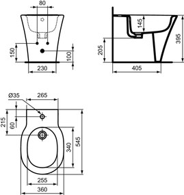 Bideu stativ Ideal Standard Connect Air back to wall alb lucios