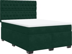 vidaXL Pat box spring cu saltea, verde închis, 140x190 cm, catifea