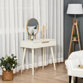 HOMCOM Masă de Toaletă/Machiaj cu Oglindă și 2 Sertare pentru Accesorii, Toaletă de Machiaj din Lemn, 80x40x123 cm, Alb | Aosom Romania