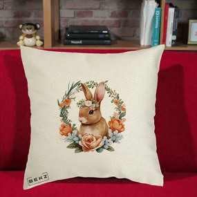 Perna Decorativa Iepuras Floral Coronita Acuarela, 40x40 cm, Ecru, Husa Detasabila, Perna Inclusa, BEKZ®