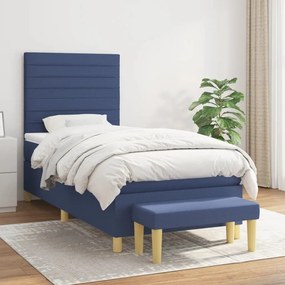 vidaXL Pat box spring cu saltea, albastru, 90x200 cm, textil