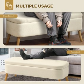 HOMCOM Banca de Depozitare de 65L din Material Teddy și Lemn, 120x42x45 cm, Bej | Aosom Romania