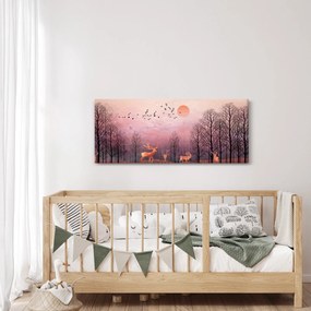 Tablou - Căprioare în strălucirea apusului de soare (120x50 cm)