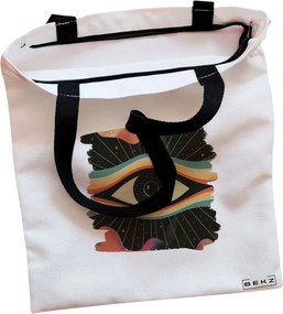 Sacosa de Panza pentru Cumparaturi, Geanta Tote, model Celestial Eye 14, Cu fermoar, 38x34.5 cm, Alba, BEKZ®