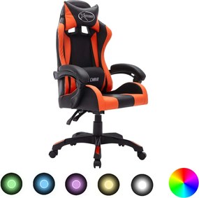 vidaXL Scaun de racing cu LED RGB, portocaliu & negru, piele ecologică