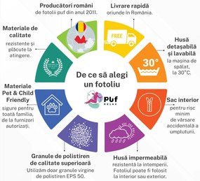Fotoliu puf copii, Nirvana Hobbit Pufrelax, Material Impermeabil, imprimeu cu pisici - Cattitude