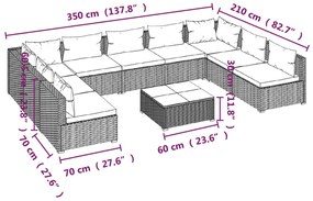 Set mobilier de gradina cu perne, 10 piese, maro, poliratan maro si rosu, 2x colt + 7x mijloc + masa, 1