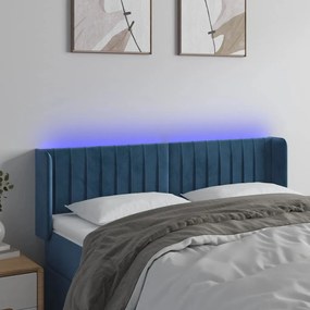 vidaXL Tăblie de pat cu LED, albastru închis, 147x16x78/88 cm, catifea