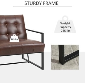 Fotoliu Stil Industrial Matlasat cu Nasturi, Mobilier Modern Fotoliu scaun din metal si PU, 62x74x78cm Maro HOMCOM | Aosom RO