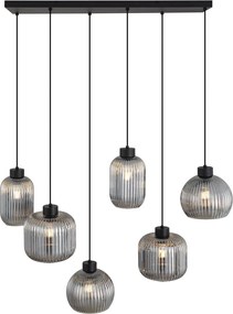 Lampa suspendată inteligentă neagră cu sticlă fumurie cu 6 lumini, inclusiv WiFi A60 - Ana