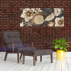 Tablou - Flori aurii pe fundal întunecat (120x50 cm)
