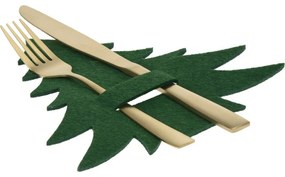 Pungă pentru tacâmuri X-Mas Tree verde, set de 4bucăți