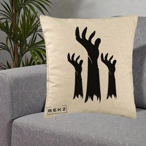 Perna Decorativa Halloween Maini Zombie Alb-Negru, 40x40 cm, Bej, Husa Detasabila, Perna Inclusa, BEKZ®