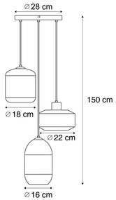 Lampă suspendată modernă neagră cu sticlă ambră cu 3 lumini - Sheena