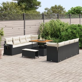 vidaXL Set de canapele de grădină de 11 piese cu perne, negru, ratan și lemn de acacia