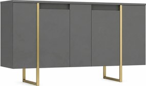 Comoda living gri LUXE, PAL melaminat/metal, 160x35x80 cm