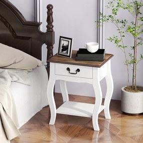 HOMCOM Noptieră Modernă cu Sertar și Raft Deschis din Lemn Alb și Lemn Natural | Aosom Romania