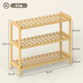 HOMCOM Etajeră din bambus cu 3 niveluri pentru pantofi pentru 9 perechi pentru antreu hol 70x26x57,5 cm natural | Aosom Romania