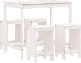 vidaXL Set de bar pentru grădină, 5 piese, alb, lemn masiv de pin