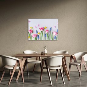 Tablou pe sticlă - Flori de primăvară (70x50 cm)