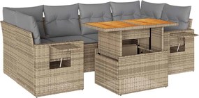 vidaXL Set canapele de grădină, 7 piese, cu perne, bej, poliratan