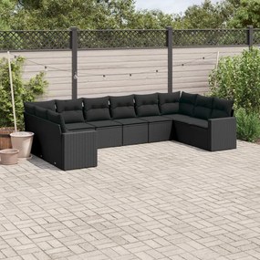 3219455 vidaXL Set canapele de grădină cu perne, 10 piese, negru, poliratan