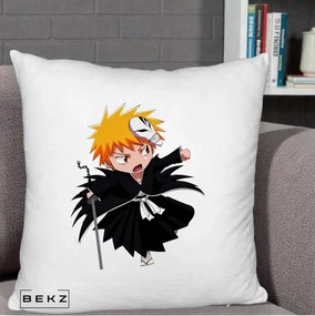 Perna Personalizata Bleach Ichigo Chibi cu Masca, 40x40 cm, Alb Pufos, Husa Detasabila, Perna Inclusa, BEKZ®