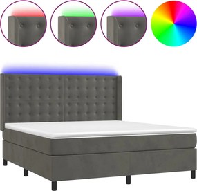 vidaXL Pat cu arcuri, saltea și LED, gri închis, 160x200 cm, catifea