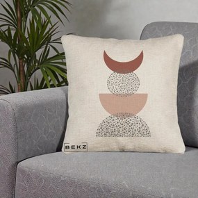 Perna Decorativa Boho Luna Plina si Forme Punctate, 40x40 cm, Bej Canapea, Husa Detasabila, Perna Inclusa, BEKZ®