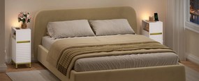 NOA2 - Set 2 Noptiere, 24 cm, foarte inguste, LED, USB si USB-C, Riflaje dormitor - Alb - Auriu
