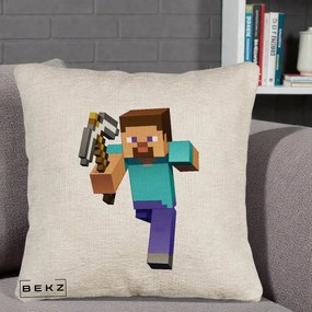 Perna Personalizata Minecraft Steve, 40x40 cm, Bej Canapea, Husa Detasabila, Perna Inclusa, BEKZ®