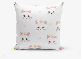 Față de pernă pentru copii 43x43 cm White Pink Cat – Mila Home
