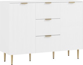 HOMCOM Dulap de Depozitare pentru Bucatarie cu 3 Sertare, Rafturi Reglabile și Picioare Metalice, 120x40x89,5 cm, Alb | Aosom Romania