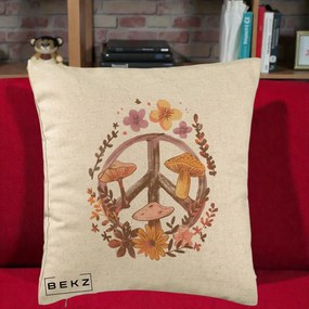 Perna Decorativa Peace Sign Ciuperci Floral, 40x40 cm, Bej, Husa Detasabila, Perna Inclusa, BEKZ®