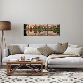 Tablou cu lac și copaci (cu ceas) (90x30 cm)